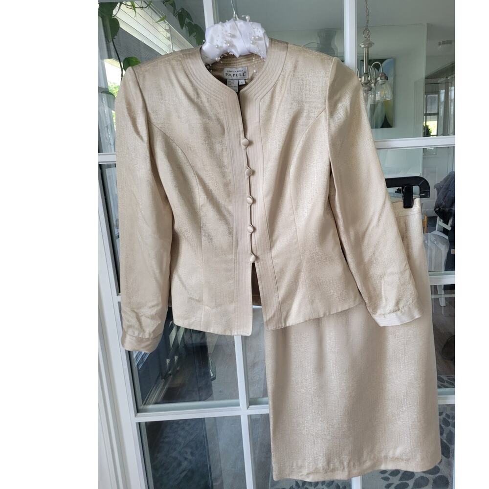 Vintage Adrianna Papell 100% silk 2 piece skirt blazer jacket suit set